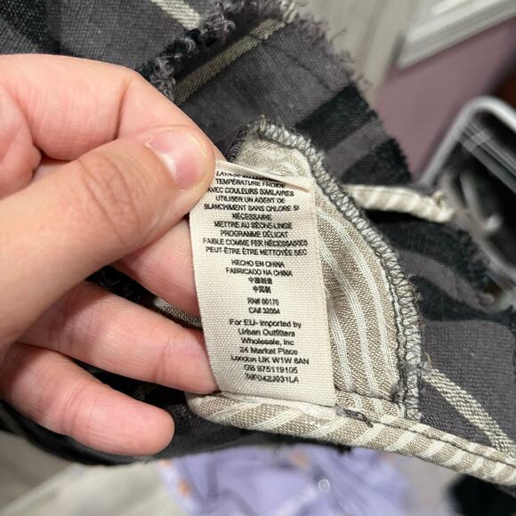 Free People Charcoal Combo Rumpled Stripe Yarn Dye Linen 4 Blazer Y2K Quirky - Picture 5 of 10